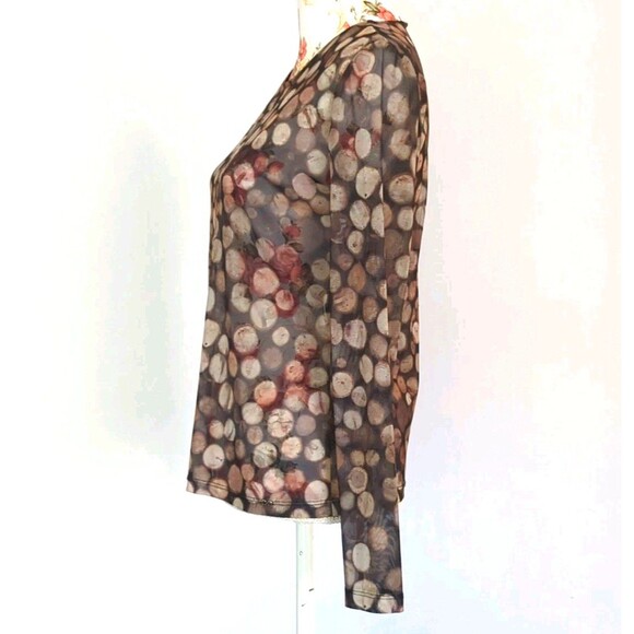 Waggon Paris Y2K Long Sleeve Sheer Top Bokeh Sz 42 US Medium 90s Retro Brown EUC - Picture 5 of 11